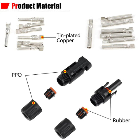 50 Pairs Waterproof Solar Panel Connectors With Pins And Spanners, MC4 Style Male And Female Plugs, integration of materials.