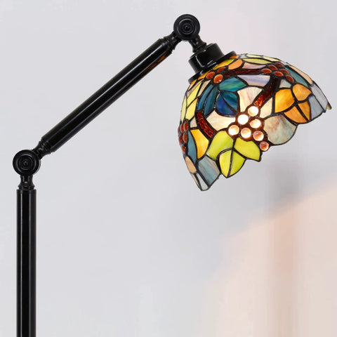 Amber Grape Stained Glass Tiffany Floor Lamp With Adjustable Swivel Arm 72 Inch Tall Reading Light close-up of glass shade