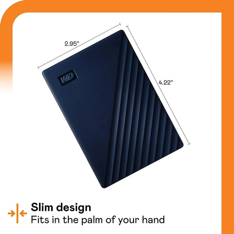 2TB Portable External Hard Drive For Mac Navy With Backup Software And Password Protection USB C Compatible Slim Design