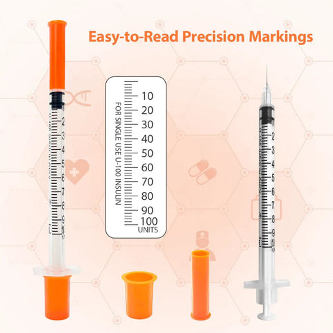 1ml U-100 Syringe With Needle 31G 5/16 Inch 8mm Pack of 30 Sterile, Individually Wrapped, LeakProof for Precise Dosing and Tiny Dose Injections, Great for Home Health Care and Medical Labs. 1ml U-100 syringe with 31G needle and cap