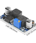 XL6009 DC-DC Buck Boost Power Module Bundle For Solar Panels, 4A 400KHz Adjustable Regulator front view with dimensions