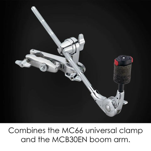 Chrome Cymbal Clamp With Adjustable Boom Arm Featuring Fastclamp System And Quick Tilter Fits Standard Drum Pipes view showing MC66 clamp and MCB30EN boom arm.