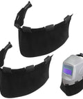 2 Pack Heat Resistant Leather Welding Neck Guards Wrap Around Bib Covers for Most Helmets shown with helmet installed