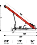Heavy Duty Firewood Conveyor With Tires, Trailer Hitch, Stop Button And Tail Lights, 9 HP 270cc Gasoline Powered Hydraulic Drive, side view
