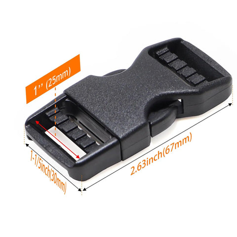 One Inch Quick Release Plastic Buckle For Webbing Straps Heavy Duty 25mm Side Release Buckle With Dual Adjustable No Sewing Needed