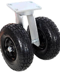 Built To Last 10 Inch Dual Wheel Pneumatic Swivel Caster Heavy Duty 660 Lb Load Capacity with twin black air filled tires and zinc plate mount.