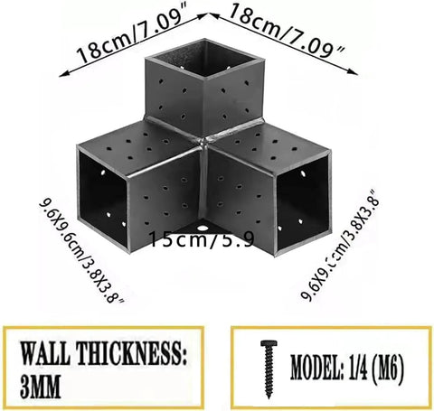 Beefy Heavy Duty 4x4 3 Way Pergola Brackets For 4x4 Lumber 90 Degree Corner Extension Bracket Galvanized Steel 2.5mm Thick DIY Pergola Kit Modular Gazebo Hardware For Strong Corner Support
