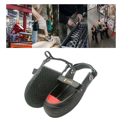 Double Hook And Loop Strapped Safety Overshoes With Steel Toe Caps, Slip Resistant Alloy Toe Shoe Covers, Red Size M, Easy On And Off