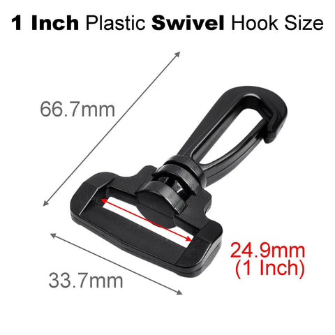 Top Shelf 12 Piece Plastic Swivel Snap Hooks For 1 Inch Webbing Straps with dimensions 66.7mm length and 24.9mm width.