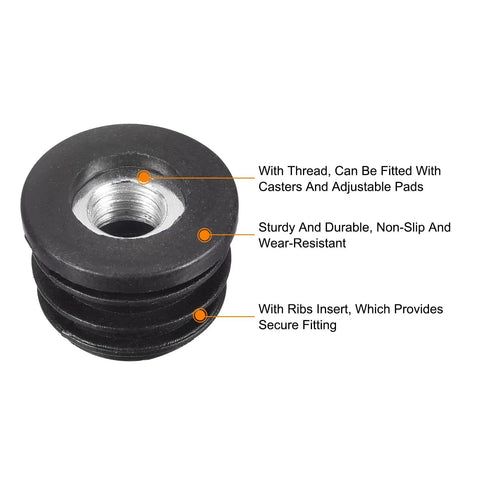 Round Tube Inserts With M8 Thread For 22mm Tubes Black Plastic Plugs Caster Inserts End Caps For Furniture Legs Chairs Desks DIY Projects Eight Pack Built Tough Easy Install No Fuss Leveling