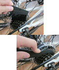 Bike Chain Cleaning Tool Set With Crankset Brush And Motorcycle Chain Cleaner Brushes in use on bicycle chain