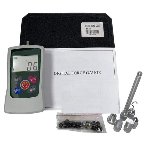 Digital Force Gauge Push Pull Meter Dynamometer 10N Handheld Tester With Digital Display 0.01N Resolution Pro Grade 1 Kg 2.2 Lb 36 Oz Max Load High Precision Push And Pull Force Meter For Strength Testing, with case and attachments