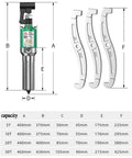 Diagram of Beefed Up Gear Puller Kit 5T Heavy Duty Bearing Puller with handle, jaw dimensions, and capacity table