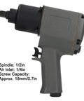 Heavy Duty One Half Inch Air Impact Wrench Packing 850 Nm Of Legit Muscle side view showing 1/2in spindle and ergonomic handle.