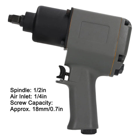 Heavy Duty One Half Inch Air Impact Wrench Packing 850 Nm Of Legit Muscle side view showing 1/2in spindle and ergonomic handle.