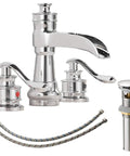 8 Inch Widespread Bathroom Faucet With 3 Hole Mount Two Handle Brass Waterfall Sink Faucet Polished Chrome With Pop Up Drain and Supply Lines