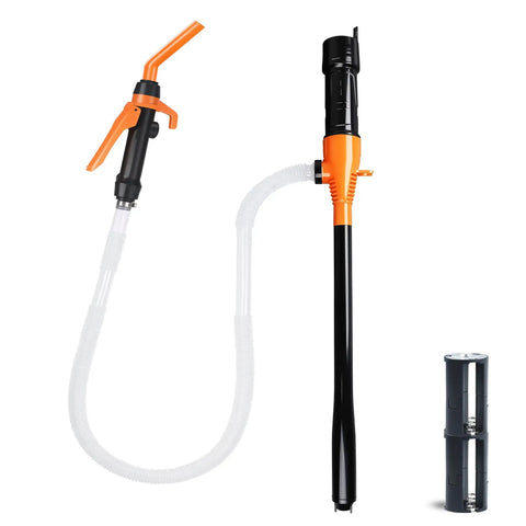 Heavy Duty Battery Powered Fuel Transfer Pump Delivers 2.4 GPM Smooth Flow For Gasoline And Diesel Zero Cord Hassles Ideal For Campouts Emergency Prepping with hose and nozzle