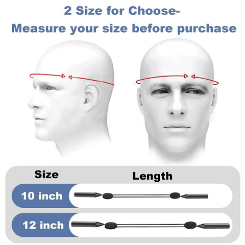 Two Hole Adjustable Eyeglasses Strap For Kids And Adults Lanyard Eyewear Retainer size chart and head measurement diagram