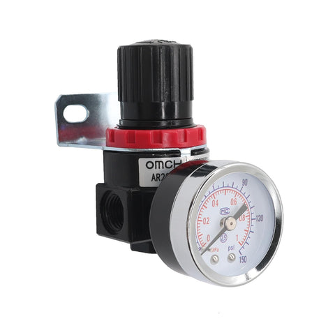 Pneumatic Air Regulator With Bracket And Gauge Quarter Inch NPT Female Thread 0 To 145 PSI Adjustable For Your Shop Air Compressors