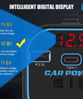 Beefy 150W Car Power Inverter 12V DC To 110V AC Converter with digital display showing voltage readings and USB ports.