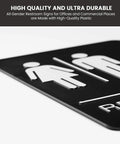 Side view of Unisex Braille Restroom Sign With Graphical Symbols And 3M Double Sided Tape For Quick No Fuss Install In Under A Minute 9 By 6 Inches Black Perfect For ADA Compliance Durable Indoor Outdoor Use Easy To Clean with tactile symbols.