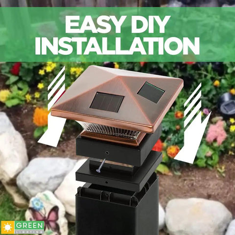8 Pack Siena Solar Post Cap Deck Lights For 4x4 Wood Posts And 4x4 Or 5x5 PVC Vinyl Posts Bronze Finish installation diagram