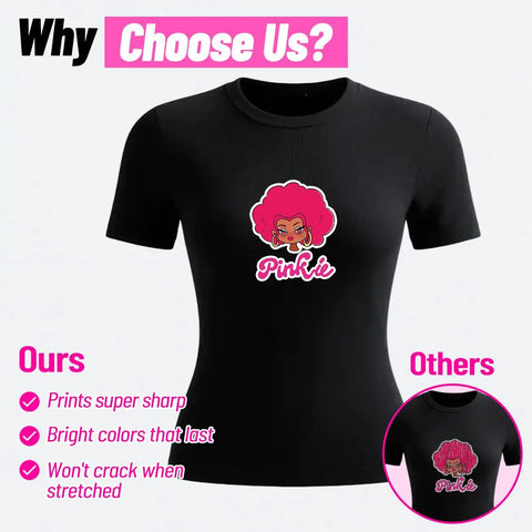 Dark Fabric Inkjet Heat Transfer Paper For Iron On T Shirts 10 Sheets 8.5x11 on black tee, showing print quality.
