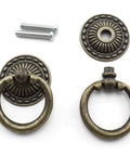 Antique Bronze Ring Knob Pull Handles 4 Pack With Matching Screws For Drawers Cabinets Dressers Cupboards And Jewelry Boxes In Zinc Alloy