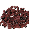 Heap of 100 silicon carbide sleeves from Pro Grade 120 Grit Sanding Drum Bands Set For Rotary Tool Kit With 2 Mandrels.