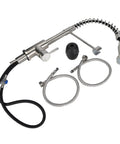 Maqulae 304 Stainless Steel Kitchen Faucet with Rotatable Gooseneck for parts, including nozzle, hoses, and handle components.