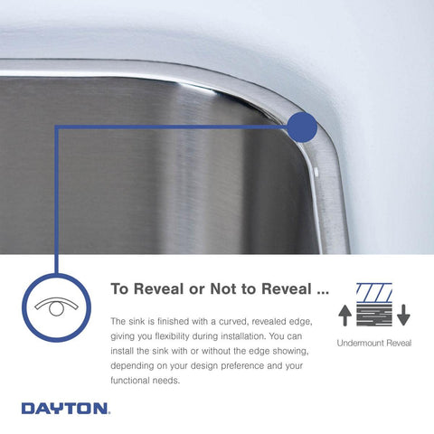 Curved edge detail of Heavy Duty 18 Gauge Stainless Steel Undermount Bar And Prep Sink, 14.38 Inch Square, quiet, seamless look.