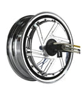 Badass High Torque Hub Motor For Electric Builds 13 Inch 72 V Drive Unit with chrome wheel hub and wiring visible