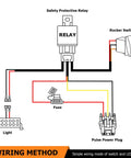 Wiring diagram for Plug N Play 300W LED Light Bar Wiring Harness Kit With Pulse Power Connector, Relay Fuse, and Rocker Switch.
