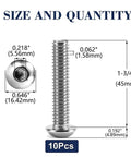 Heavy Duty 3/8-16 X 1-3/4 Button Head Socket Cap Bolts, detailed size measurements and dimensions of individual bolt.