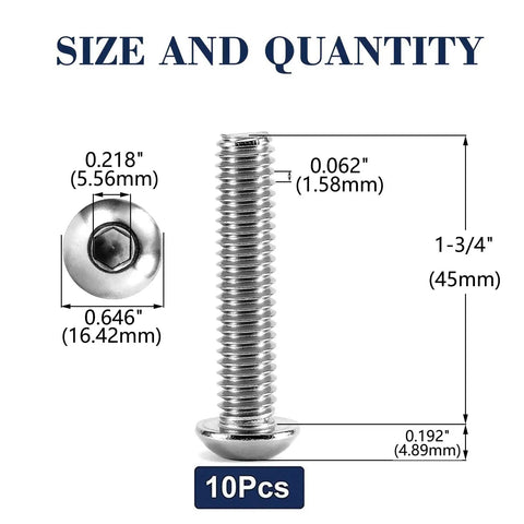 Heavy Duty 3/8-16 X 1-3/4 Button Head Socket Cap Bolts, detailed size measurements and dimensions of individual bolt.