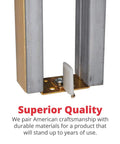 Hidden Pocket Door Guide Kit 2041PLBG With 2 Posts, brass aluminum finish, showcasing hidden guide in wood door groove, Made in USA