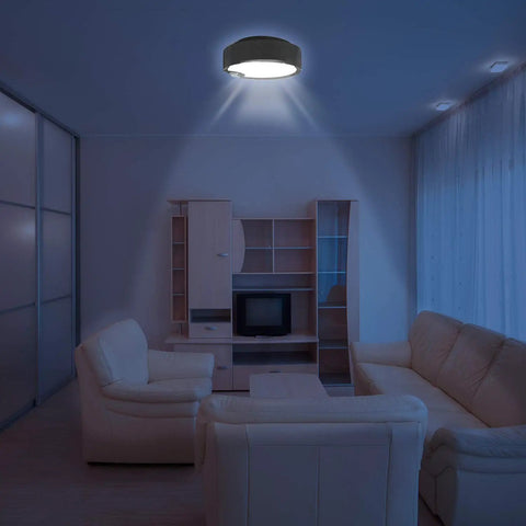 Battery Operated Motion Sensor Ceiling Light Wireless LED 7.4 Inch With All Day And Night Modes 300LM White Light in living room