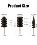 Three Piece Leather Burnisher Bits Set For Rotary Tools With Three Styles Edge Burnishers, shown with sizes in mm