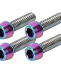 Colorful titanium alloy M5 x 18mm bike bolts, 4 pack, high strength anti corrosion hex screws for stems, seatposts, handlebars.