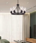 Farmhouse Chandelier For Dining Room Black Pendant Light 6-Light Round Rustic Ceiling Fixture With Glass Globes