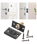 12 Piece Door Ball Catch Latch Kit Featuring Solid Copper And Stainless Steel Construction For Hidden Cabinet Toilet Bathroom Cupboard Lock Hardware With Adjustable Elastic Clamp Mechanism You Know It Fits Like A Charm showing metal latch components, screws, and door handle installation.