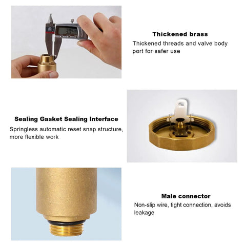 Brass Automatic Float Valve With Half Inch NPT Thread Air Bleed Vent For Hot Water Radiators And Boilers, detail view.
