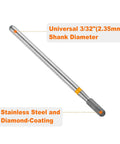 Six Pack Diamond Grinding Bits 325-400 Grit With 2.5mm Shank For Rotary Tools showing stainless steel and diamond-coated bit.