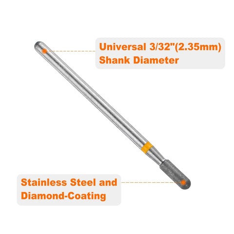 Six Pack Diamond Grinding Bits 325-400 Grit With 2.5mm Shank For Rotary Tools showing stainless steel and diamond-coated bit.