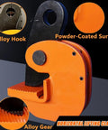 Top Shelf Horizontal Plate Lifting Clamp For Steel And Stone With 5 Ton Capacity Knockout Grip System close-up showing alloy hook and powder-coated surface.