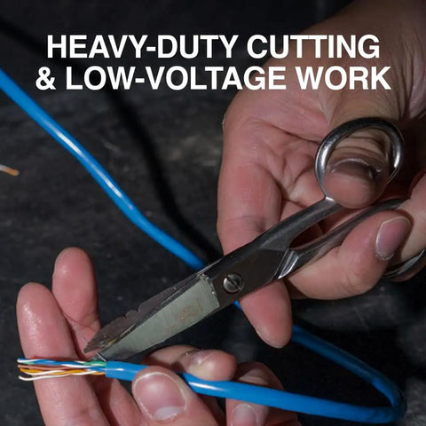 Workhorse Pro Grade Stainless Steel Electrician Scissors 5.25 Inch cutting wire with free fall handle, USA made.