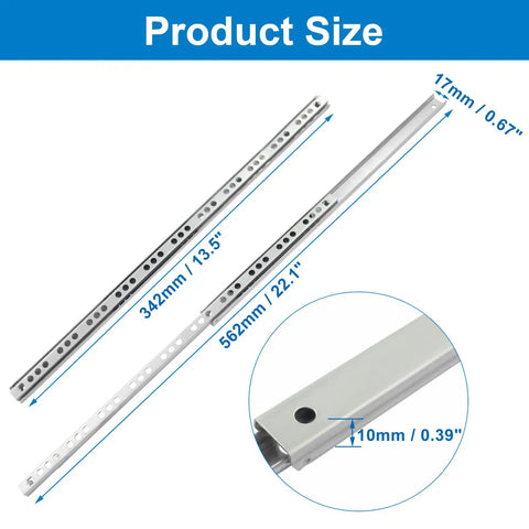 12 Inch Small Narrow Drawer Slide Pair Heavy Duty Ball Bearing Extensions For Cabinet Fits Tight Spots Like A Dream shown with size dimensions.