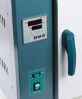 Close-up of the control panel and handle of the Straight Up Digital Convection Oven Featuring Pretty Dang Durable Stainless Steel Interior.