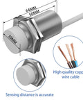 Capacitive Proximity Sensor 20mm Size For Liquid Level Monitoring, 10-30V DC, Dual NPN/PNP, NO/NC Outputs, Flush Or Non-Flush Mount