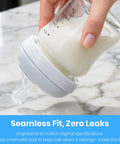 Rock Solid Replacement Collar Rings For Baby Bottles secure screw lids sealing 4 oz bottle with milk, BPA free, preventing leaks.
